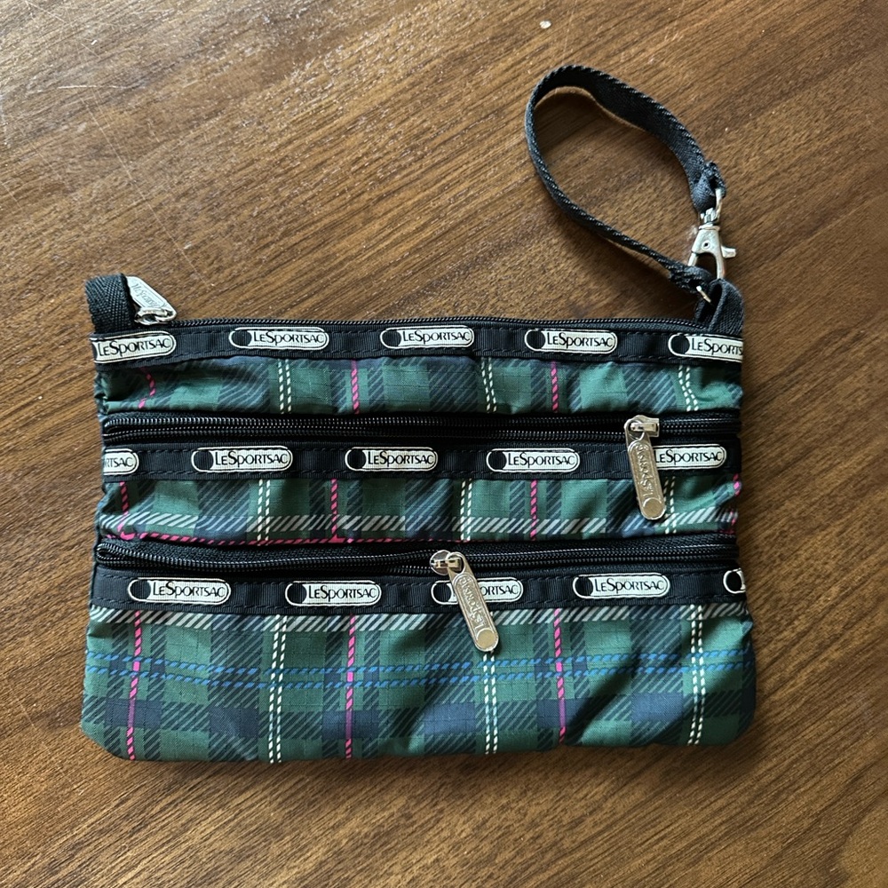 LeSportsac Green Plaid  Wristlet Bag